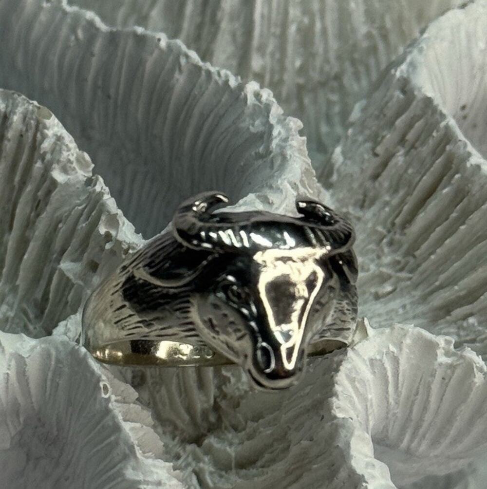 Men'S 925 Sterling Silver "Bull" Ring Size 9.5